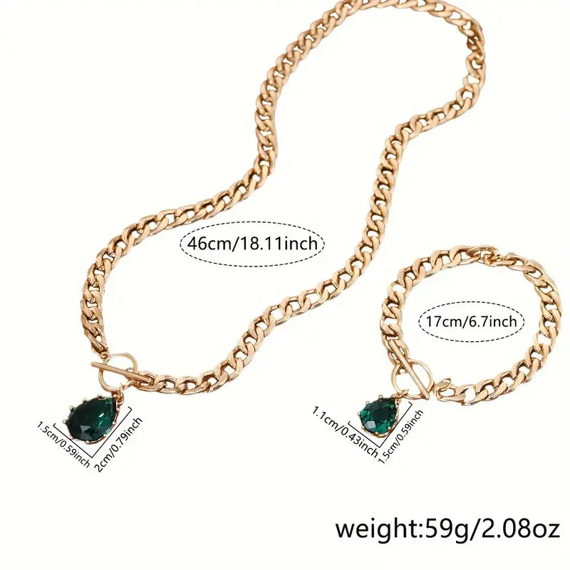 Necklace + Bracelet French Romantic Style Jewelry Set OT Buckle + Chain Design Inlaid Zirconia In Waterdrop Shape