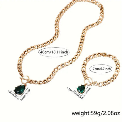 Necklace + Bracelet French Romantic Style Jewelry Set OT Buckle + Chain Design Inlaid Zirconia In Waterdrop Shape
