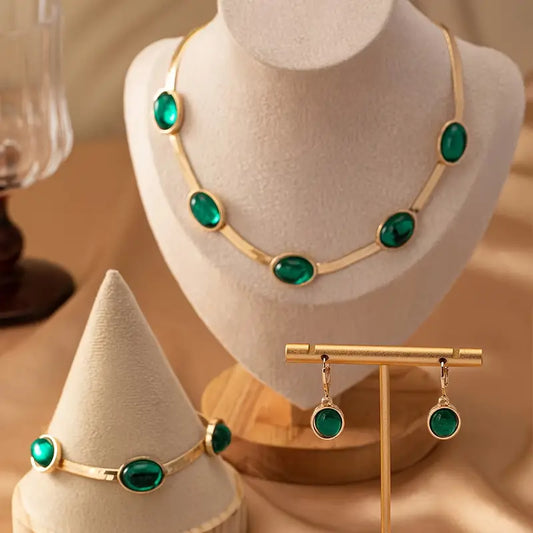 3pcs Luxury Royal Style Jewelry Set Green