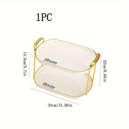 1pc Oval Plastic Tray, Fruit Tray, Cup Tray, Light Luxury Double-ear Handle Tray, Cosmetic Storage Tray