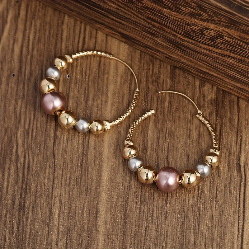 Unique Beads Circle Design Hoop Earrings Copper Jewelry Vintage Elegant Style Suitable For Women