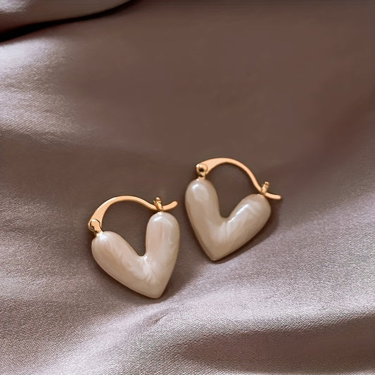White Heart Design Hoop Earrings Cute Simple Style Zinc Alloy Jewelry