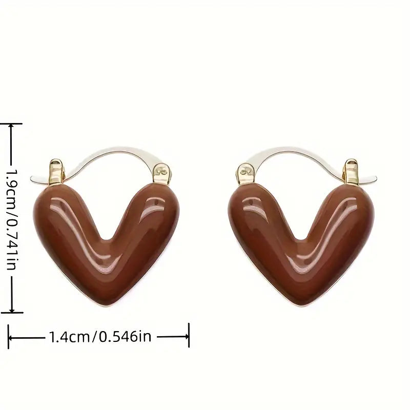 Small Heart Design Hoop Earrings Alloy 14K Plated Jewelry Elegant Simple Style