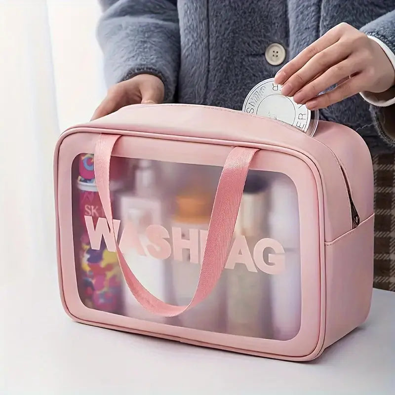 Portable Cosmetic Bag, Travel Toiletry Pouch, Frosted Transparent Storage Bag