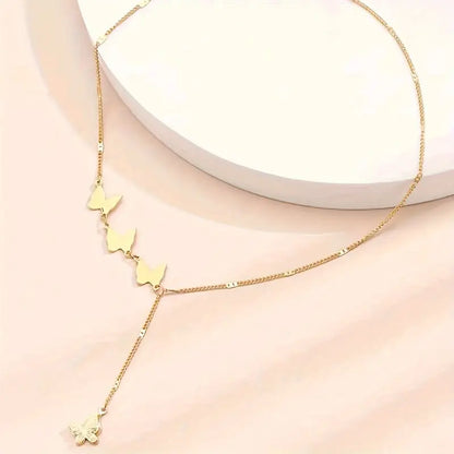 Elegant Butterfly Pendant Necklace, 18K Golden Plated, Simple Style, Korean Fashion, Iron Body