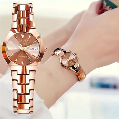 Luxury Rhinestone Quartz Watch for Women - Elegant Round Pointer Analog Wrist Watch