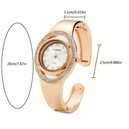 Elegant Women'S Oval Case Quartz Wrist Watch, Luxury Alloy Band