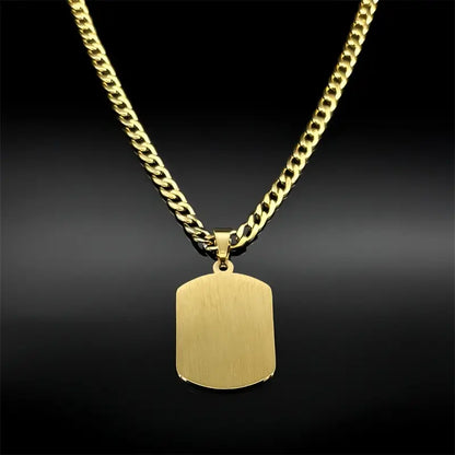 Fashion Stainless Steel Quran Pendant Necklace, Geometric Hip Hop Jewelry with Golden Chain