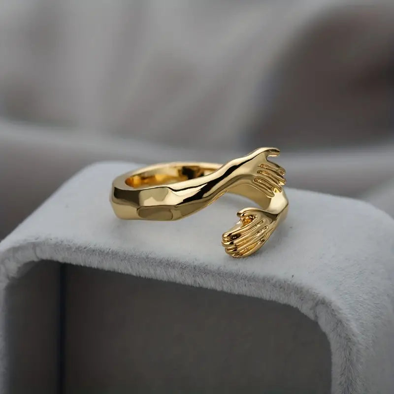 Men's Bohemian Simple Retro Alloy Hands Hug-Shaped Open Ring, For Daily Wear