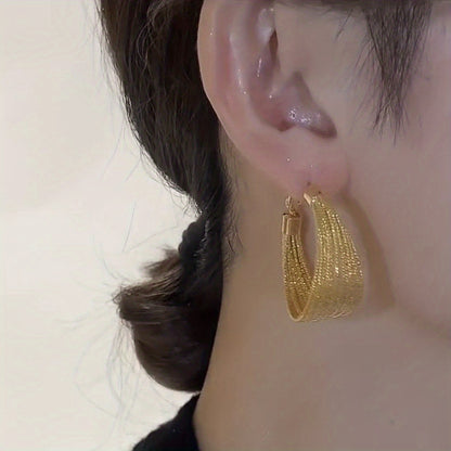 Golden Chunky Hoop Earrings, Zinc Alloy Plated Jewelry, Cool Party Jewelry