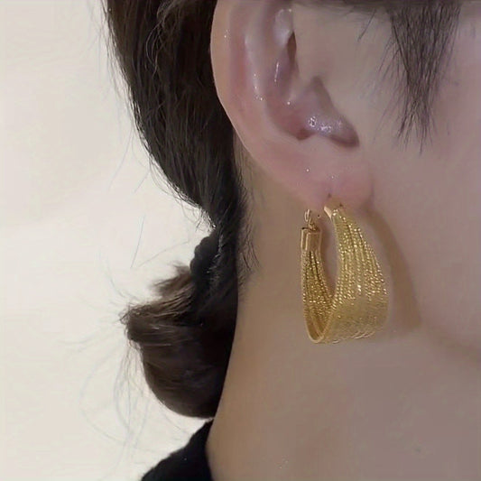 Golden Chunky Hoop Earrings, Zinc Alloy Plated Jewelry, Cool Party Jewelry
