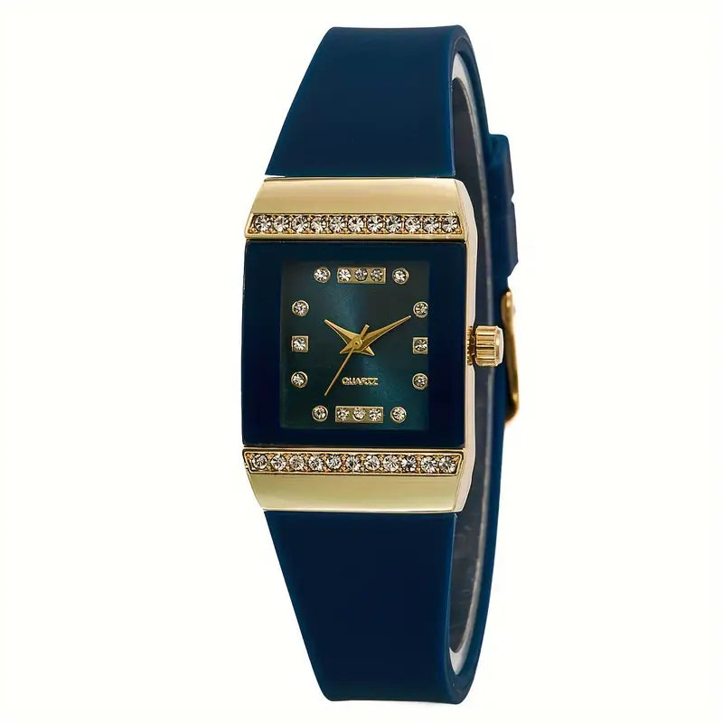 Rhinestone Quartz Watch Elegant Square Fashion Analog Silicone Wrist Watch