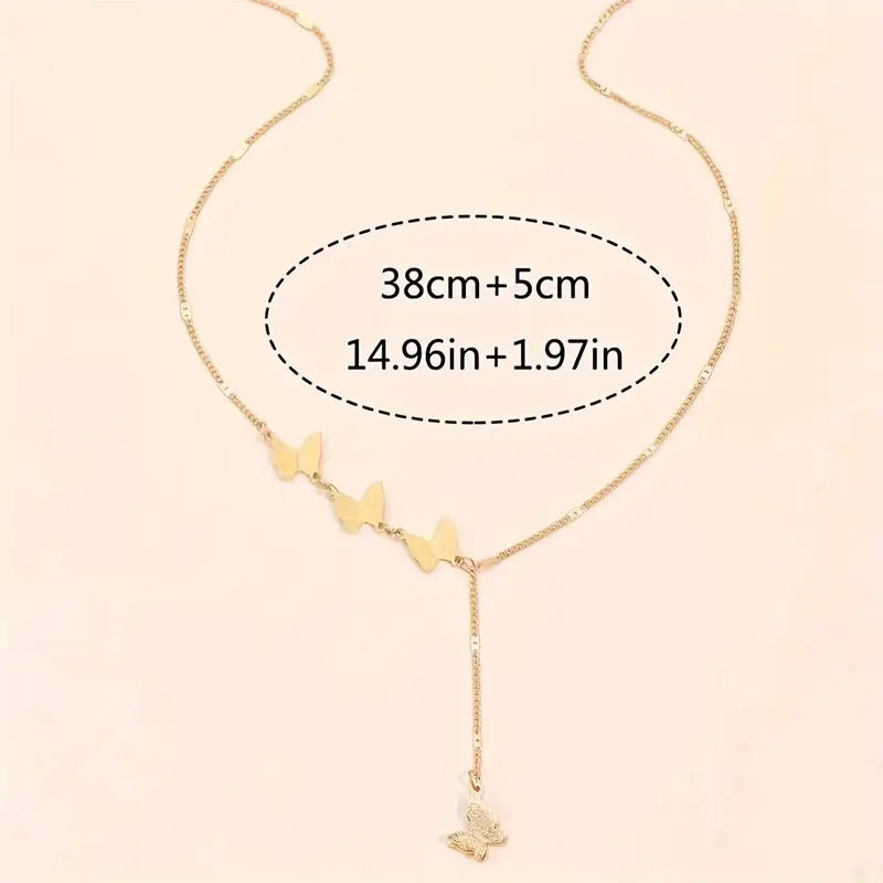 Elegant Butterfly Pendant Necklace, 18K Golden Plated, Simple Style, Korean Fashion, Iron Body