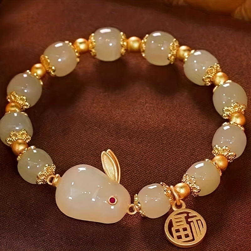 Year Of Rabbit Lucky Charm Imitation Jade Rabbit Bracelet