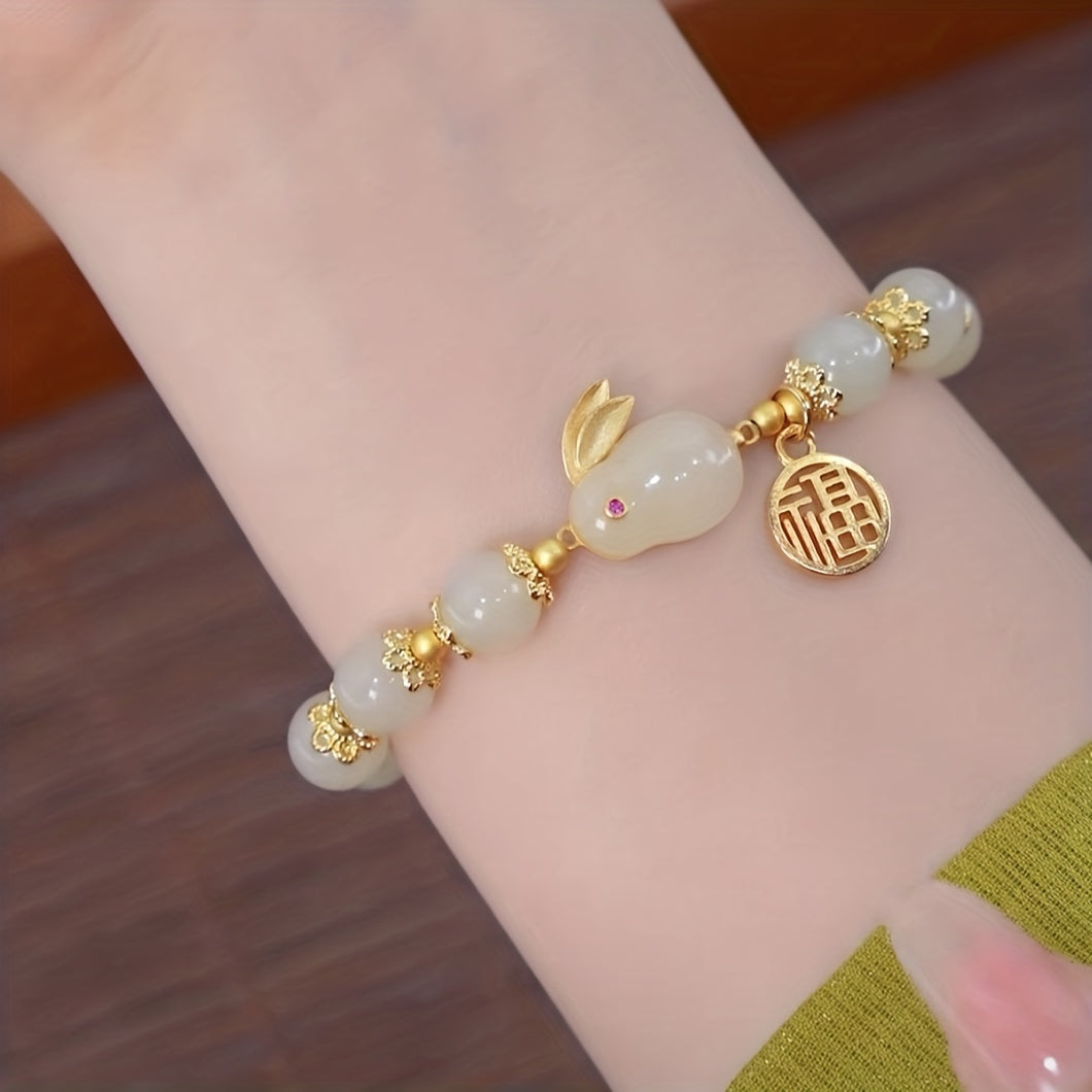 Year Of Rabbit Lucky Charm Imitation Jade Rabbit Bracelet