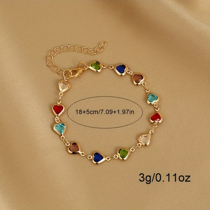 Gold Delicate Colorful Heart Design Bracelet Copper Jewelry