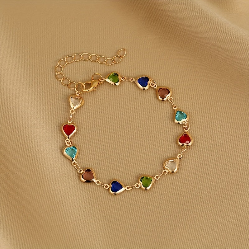 Gold Delicate Colorful Heart Design Bracelet Copper Jewelry