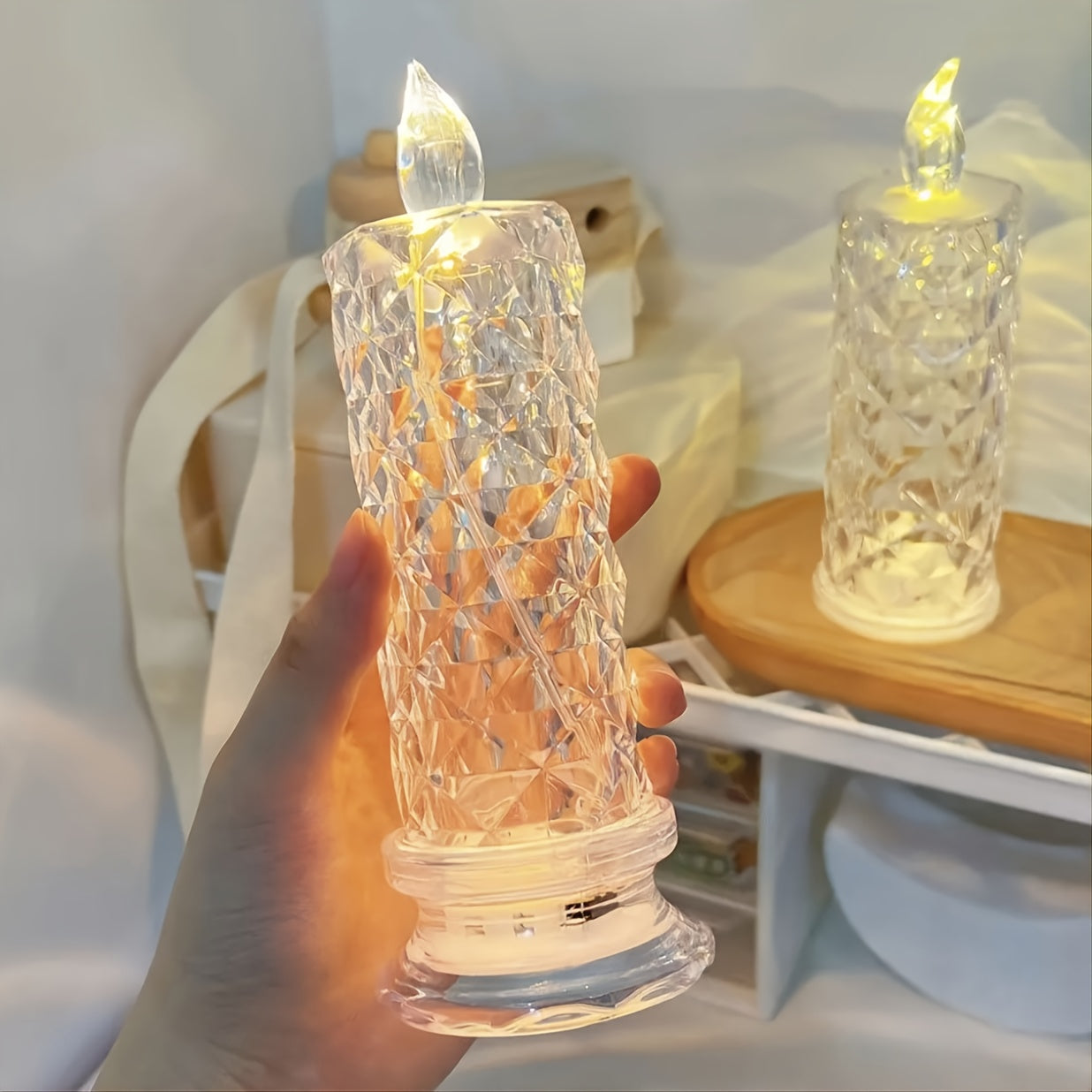 LED Electronic Candle Light, Rose Pattern Refraction Halo Projection