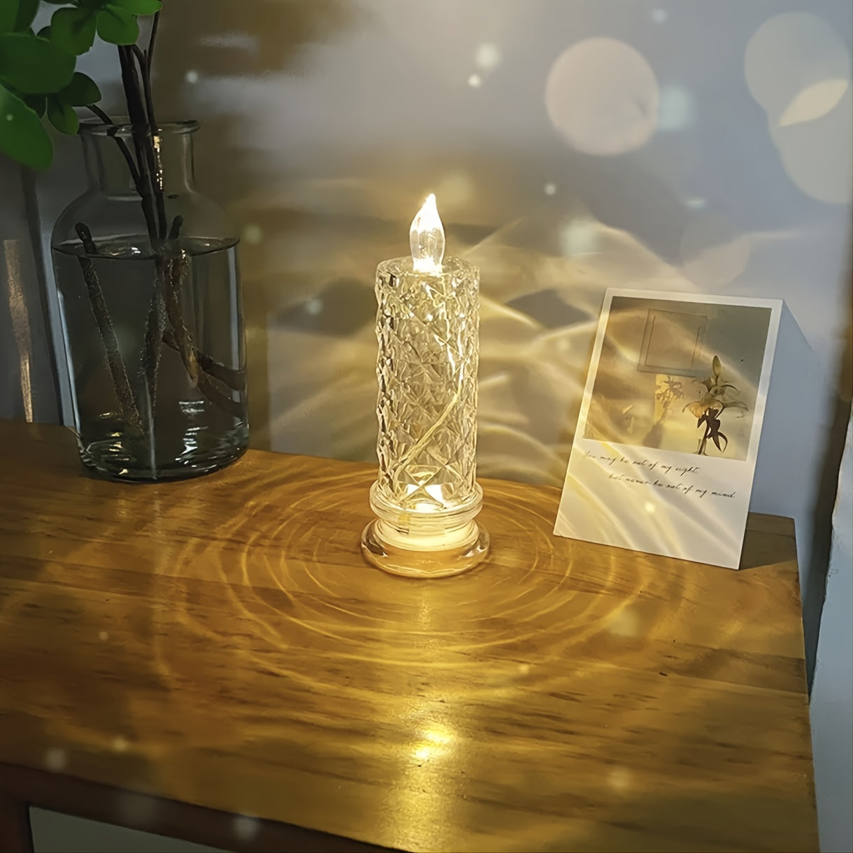 LED Electronic Candle Light, Rose Pattern Refraction Halo Projection