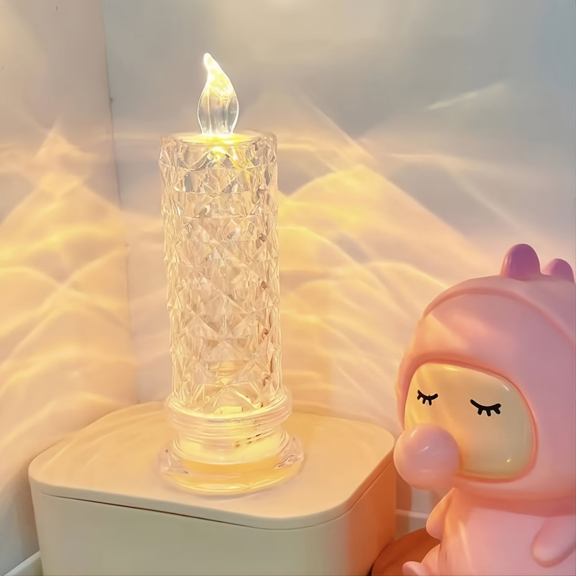 LED Electronic Candle Light, Rose Pattern Refraction Halo Projection