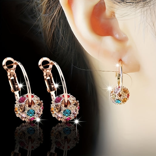 1pair Fashion Exquisite Colorful Cubic Zirconia Decor Spherical Dangle Earring