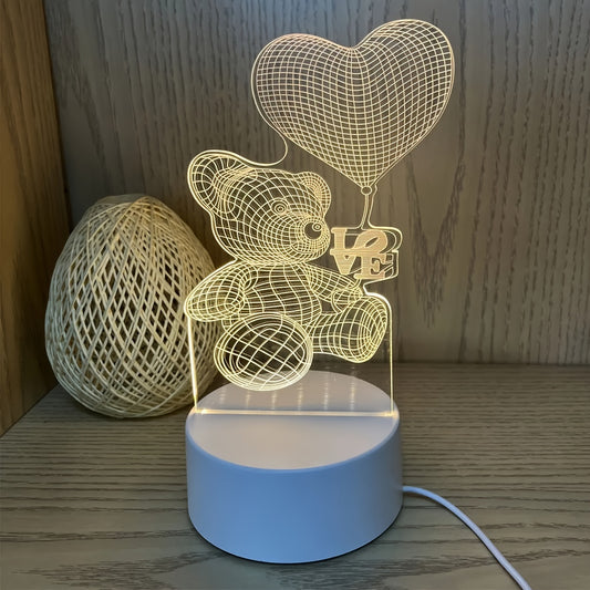 3D Night Light With White Base, Cute Balloon Bear USB Atmosphere Lamp