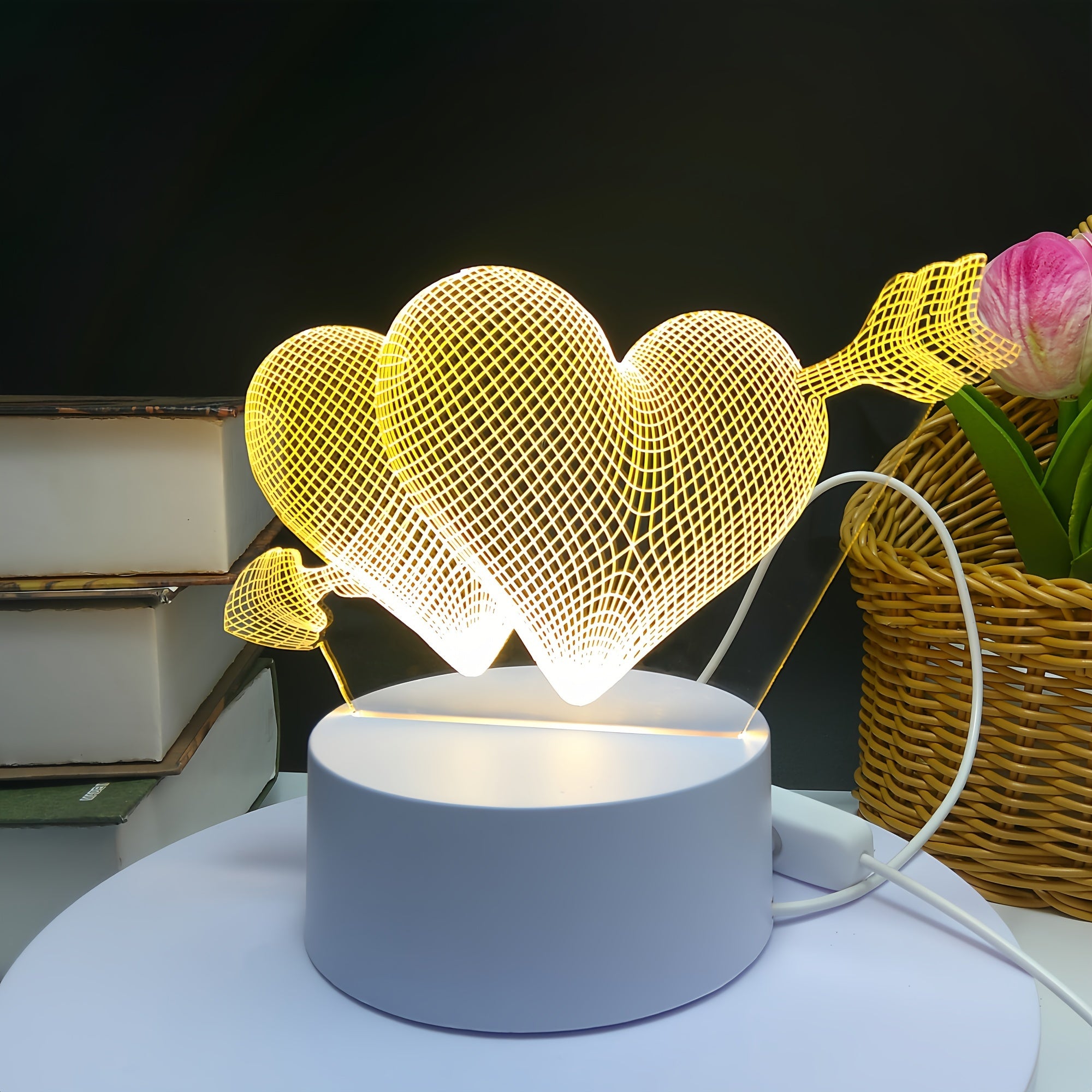 3D Night Light, One Arrow Through The Heart, White Base, USB Key Model