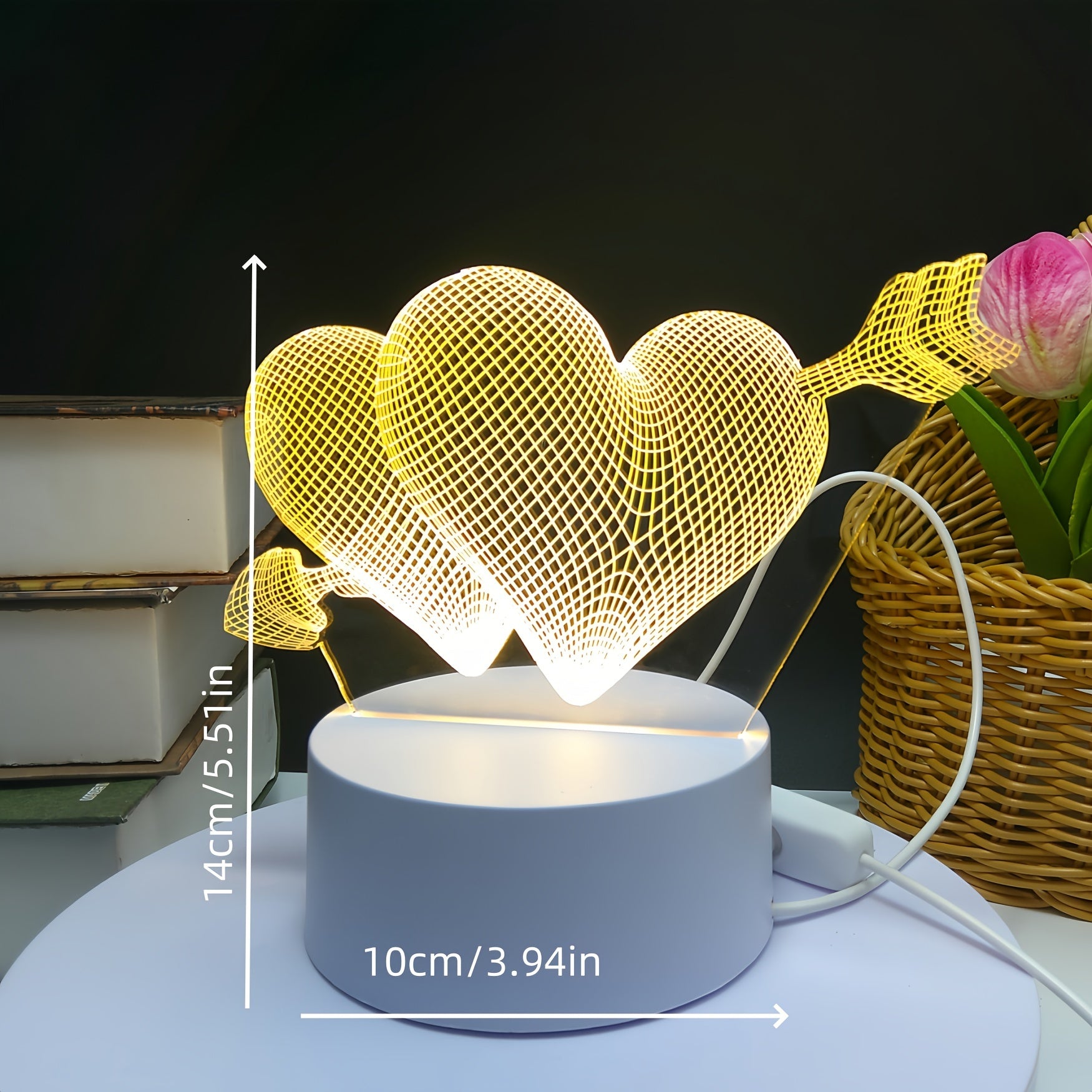 3D Night Light, One Arrow Through The Heart, White Base, USB Key Model