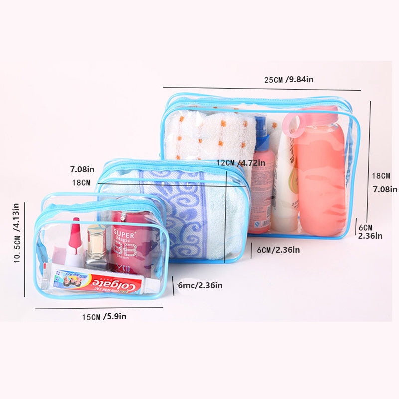 3pcs Clear Makeup Bag, Quart Size Travel Bag For Bathroom Toiletries-Black