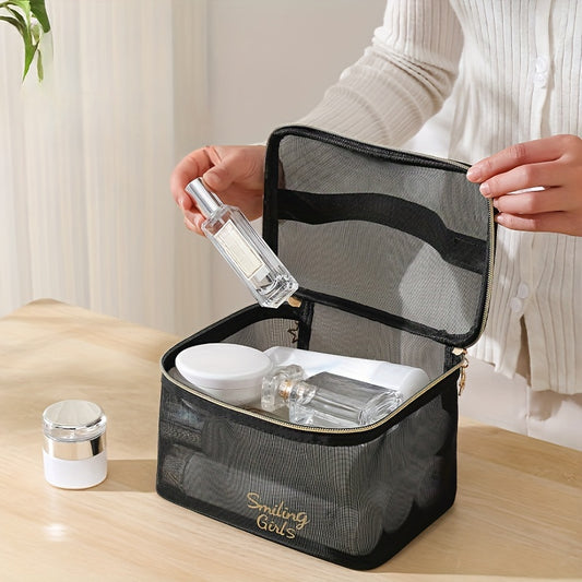 Portable Mesh Cosmetic Bag, Large Capacity