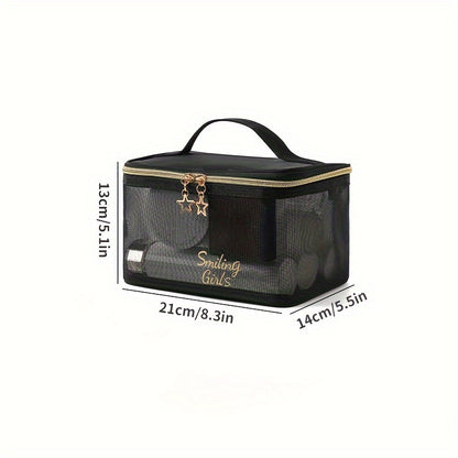 Portable Mesh Cosmetic Bag, Large Capacity