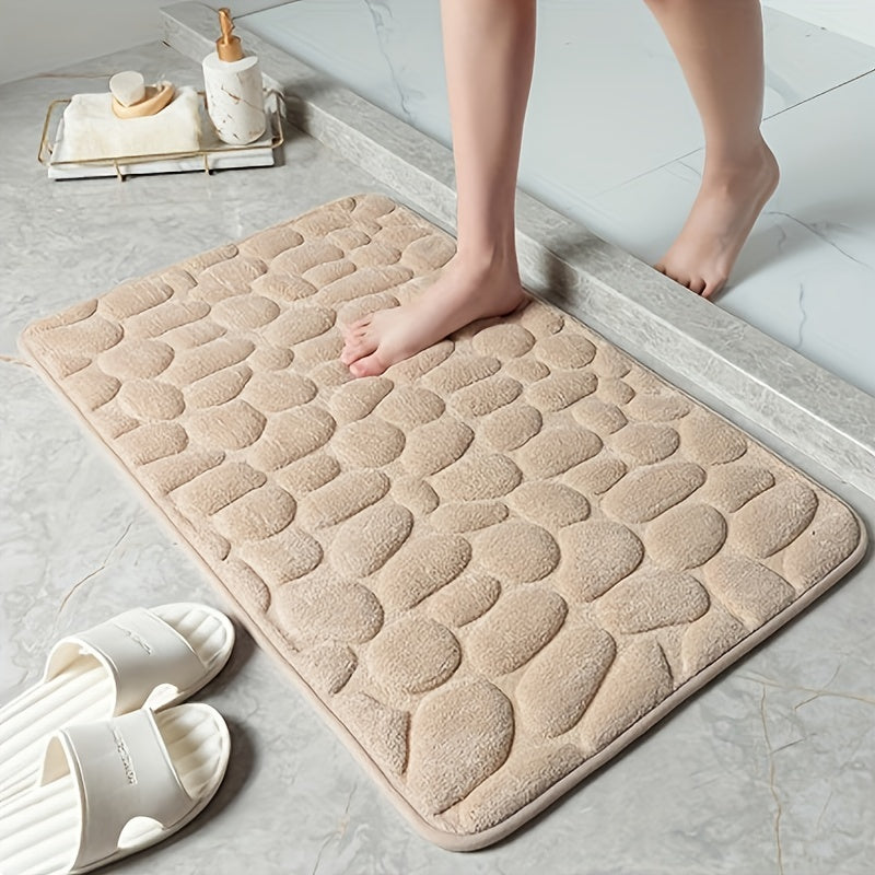 Coral Velvet Bathroom Mat with Embossed Pebble Design