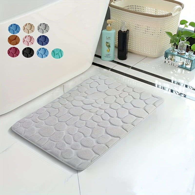 Coral Velvet Bathroom Mat with Embossed Pebble Design