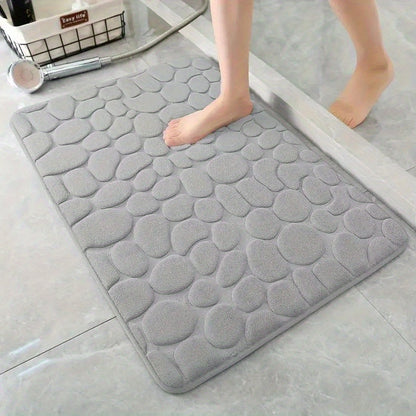 Coral Velvet Bathroom Mat with Embossed Pebble Design