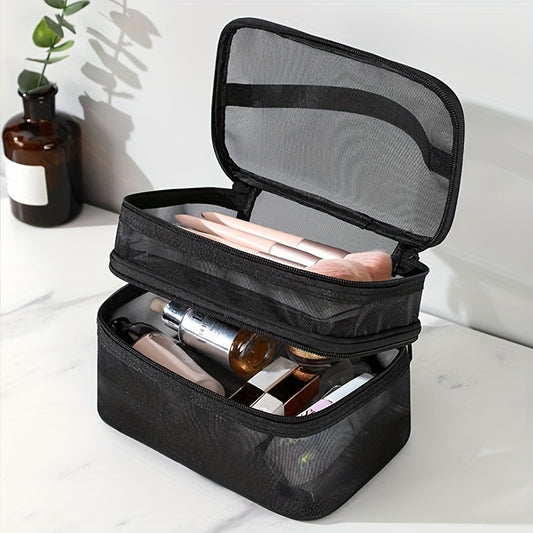 Double Layer Cosmetic Bag Toiletry Bag Travel Mesh Cosmetic Storage Bag
