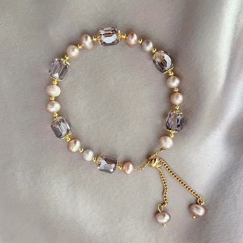 1pc Girl's Elegant Vintage Crystal Pearl Bracelet, Perfect For Girls, And Special Occasions