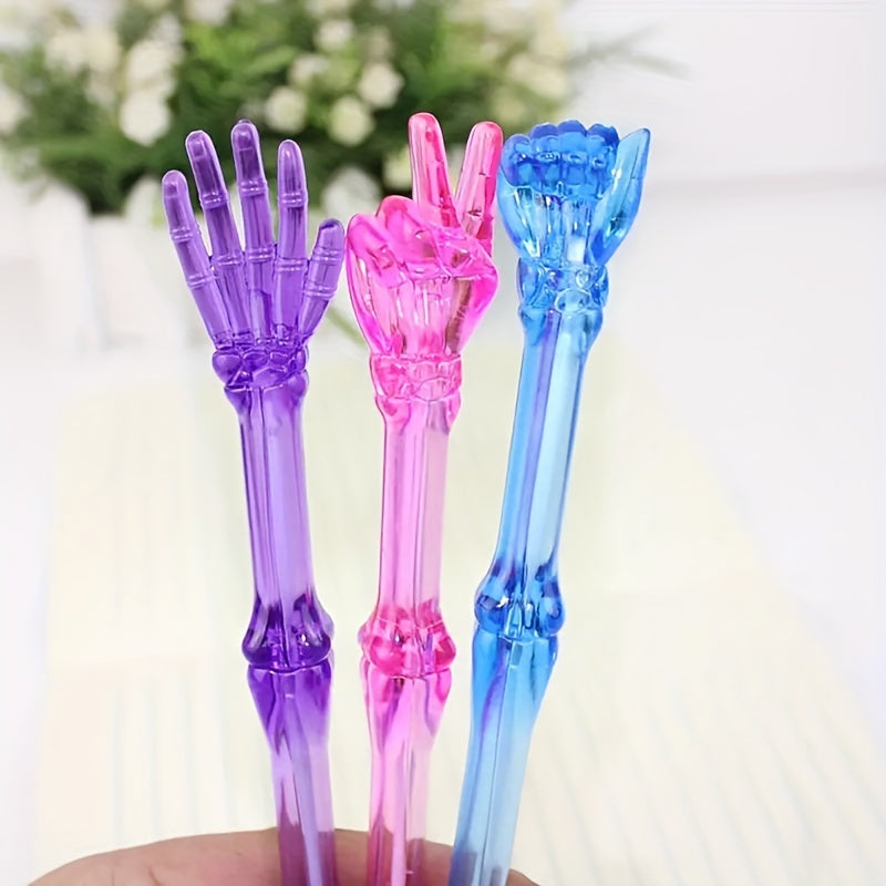 3pcs, Colorful Plastic Finger Bones Ball-point Pen Creative New And Unique Stationery Supplies