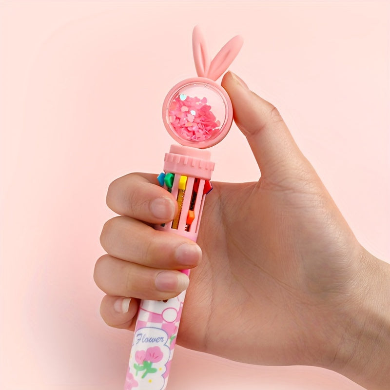 Cartoon Rabbit 10-color Ballpoint Pen, Student Press-type Ten-color One-in-one Press Pen