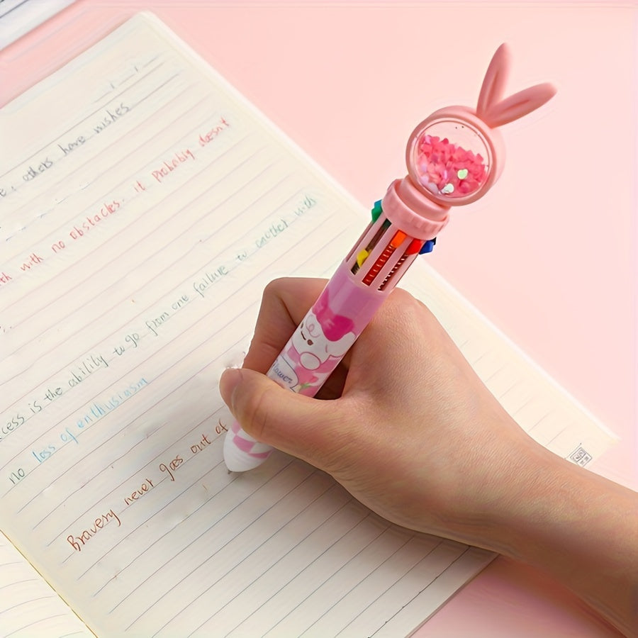 Cartoon Rabbit 10-color Ballpoint Pen, Student Press-type Ten-color One-in-one Press Pen