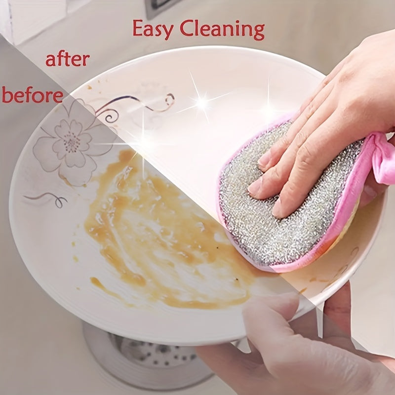 5pcs Double-sided Dishwashing Sponge Wipe Brush Pot Brush Bowl Cleaning Cloth