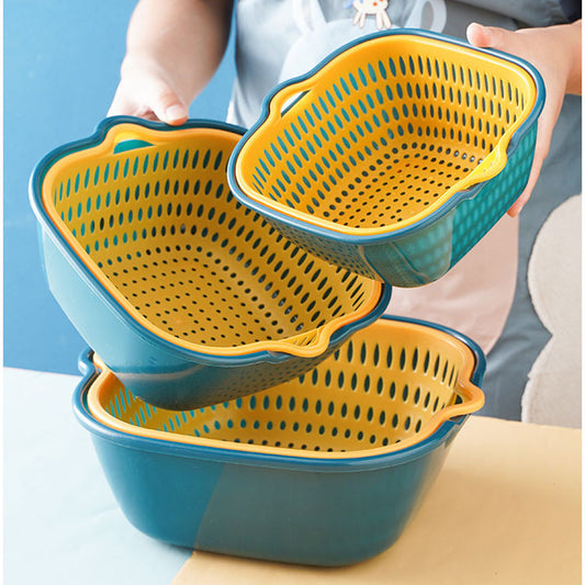 6pcs Set Kitchen Strainer Draining Basket Colander Plastic Washing Bowl Fruit