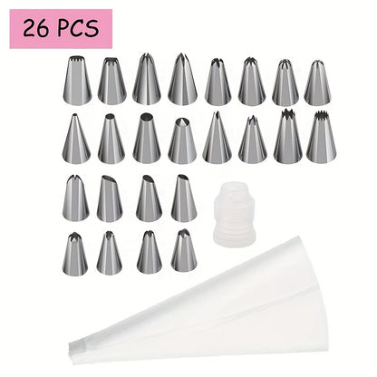 26pcs, Complete Cake Decorating Tool Kit with Reusable Pipping Bag and Coupler