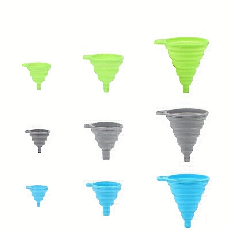 3pcs Portable Silicone Funnel for Kitchen and Wine - Collapsible- Grey Color