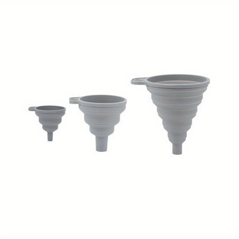 3pcs Portable Silicone Funnel for Kitchen and Wine - Collapsible- Grey Color