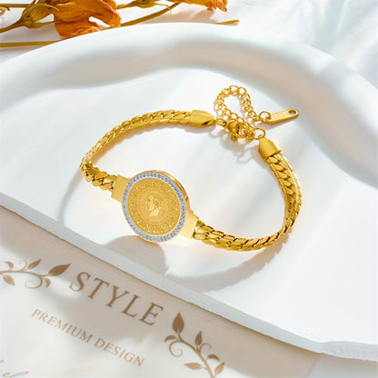 Fashion Stainless Steel Coin Bracelet, Creative Gold Plated Head Coin Design Bracelet