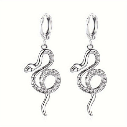 Fashion Creative Inlaid Rhinestone Snake Shape Dangle Earrings.