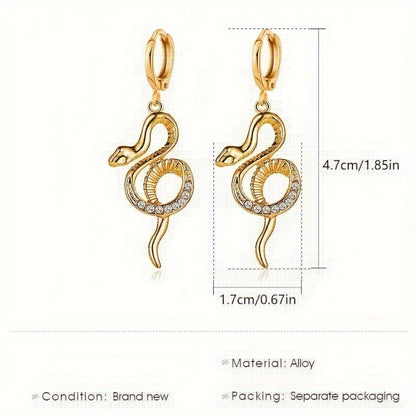 Fashion Creative Inlaid Rhinestone Snake Shape Dangle Earrings.