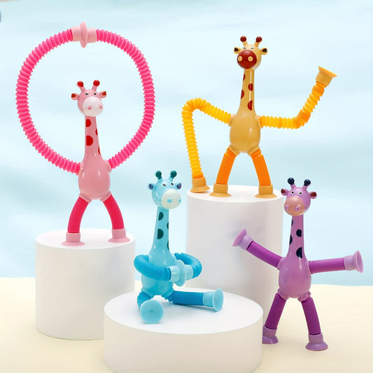 4 Pack Telescopic Giraffe Toys With Suction Cup, Pop Tubes, Sensory Toys For Kids