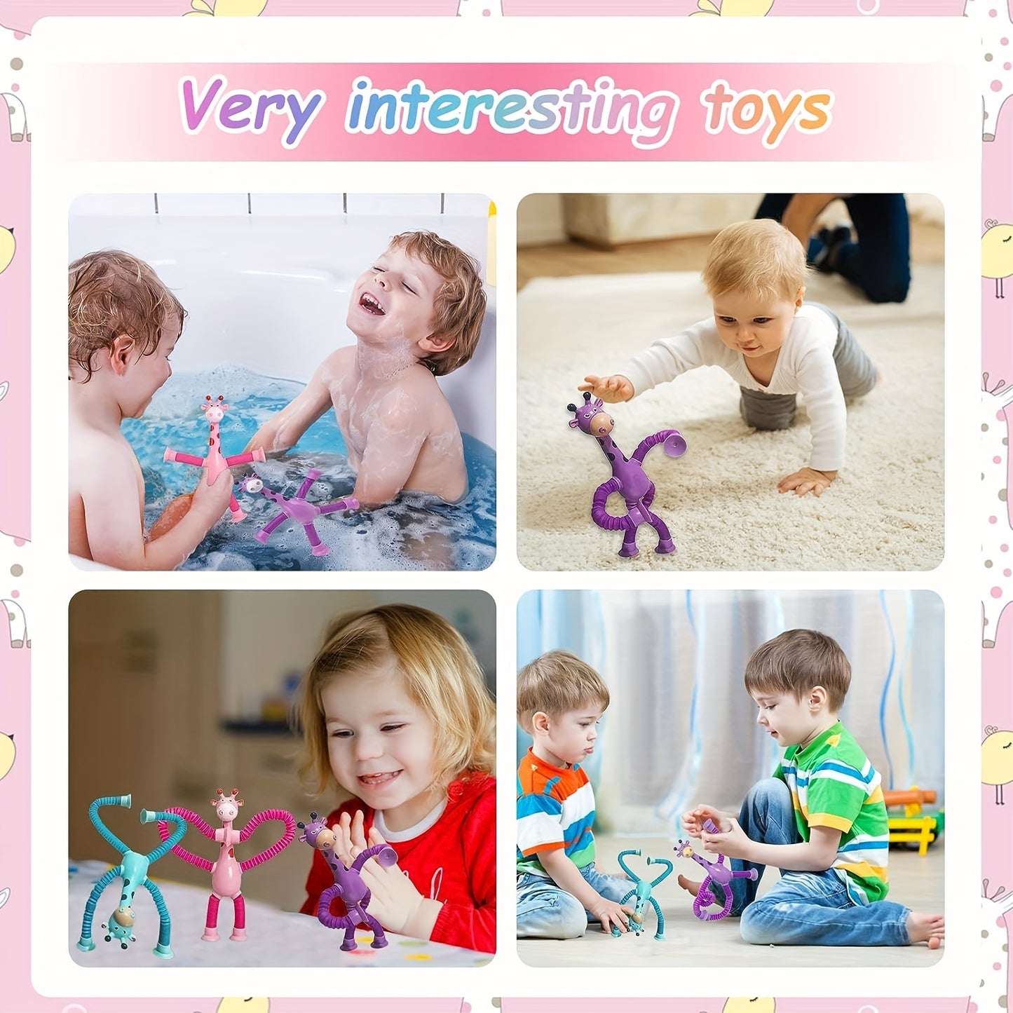 4 Pack Telescopic Giraffe Toys With Suction Cup, Pop Tubes, Sensory Toys For Kids