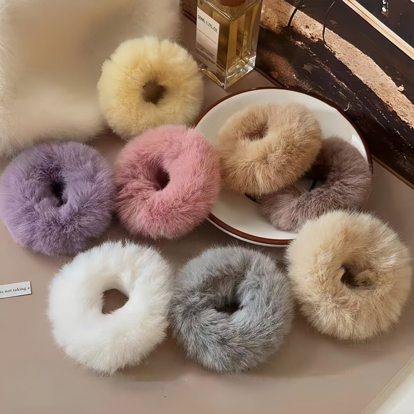 Faux Fur Hair Scrunchies Fur Hair Ties Fuzzy Fur Hair Band Rope Wristband Hair Ring